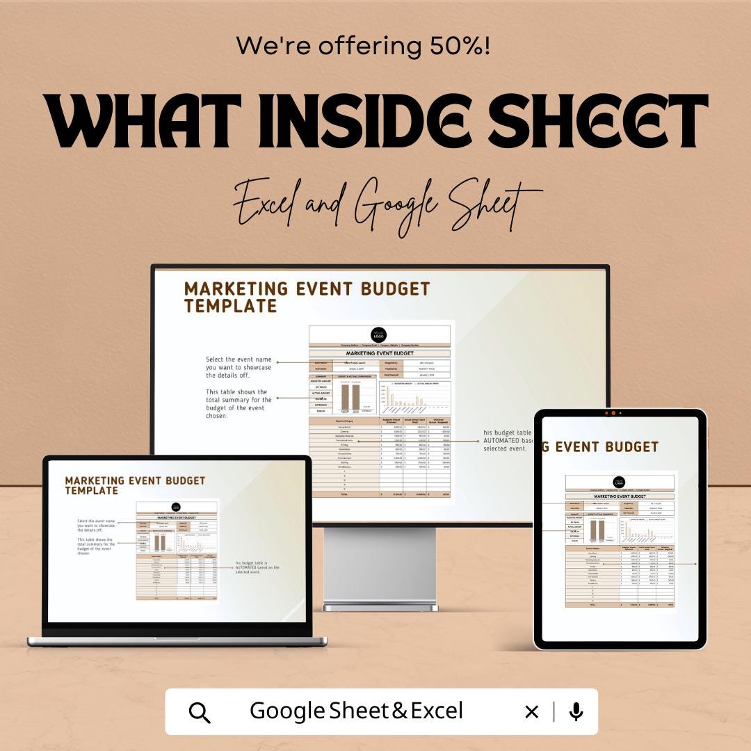 Marketing Event Budget Template, Event Budget Planner, Excel & Google Sheets Event Cost Tracker, Marketing Event Expense Spreadsheet