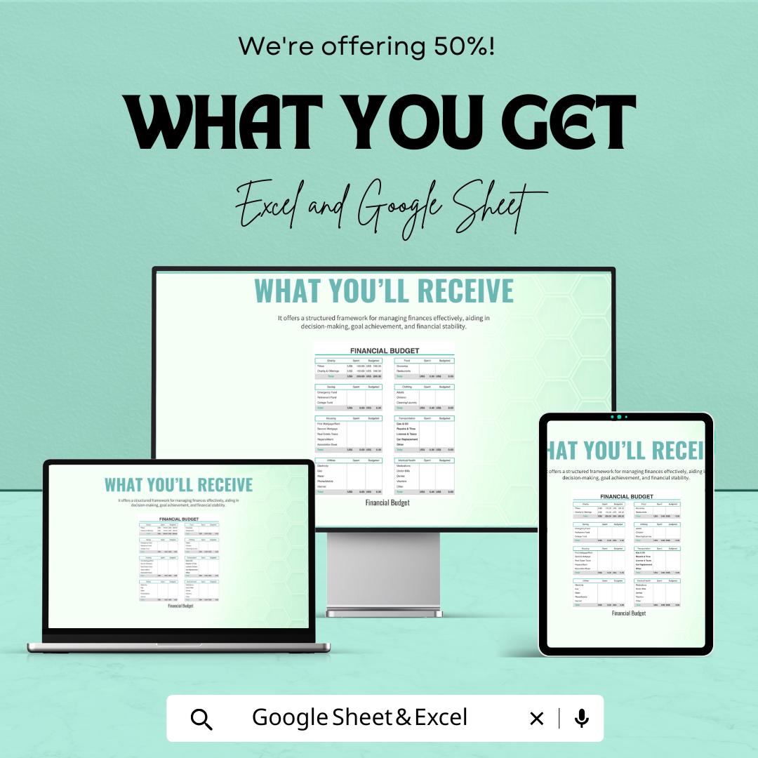 Financial Budget Template | Monthly Budget Planner | Expense Tracker | Excel and Google Sheets Budget Template | Personal Finance Organizer