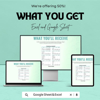 Financial Budget Template | Monthly Budget Planner | Expense Tracker | Excel and Google Sheets Budget Template | Personal Finance Organizer