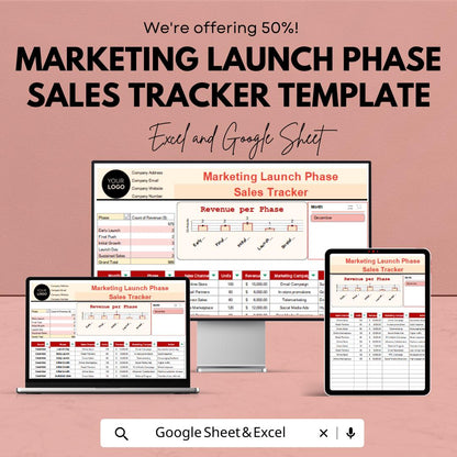 Marketing Launch Phase Sales Tracker Template | Product Launch Sales Dashboard | Excel & Google Sheets Marketing Tracker