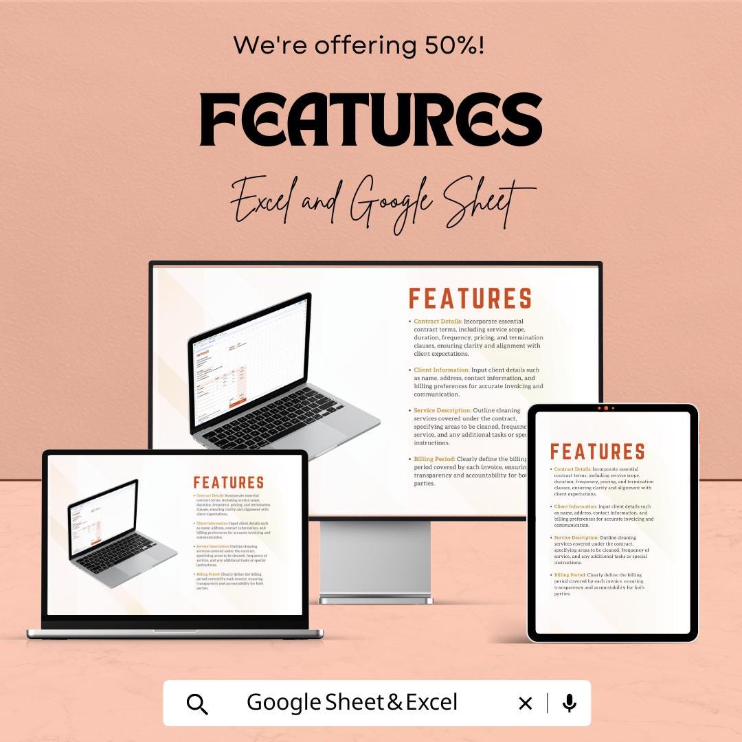 Cleaning Services Contract Agreement Invoice Template | Cleaning Business Invoice | Service Contract Form | Printable Invoice Template