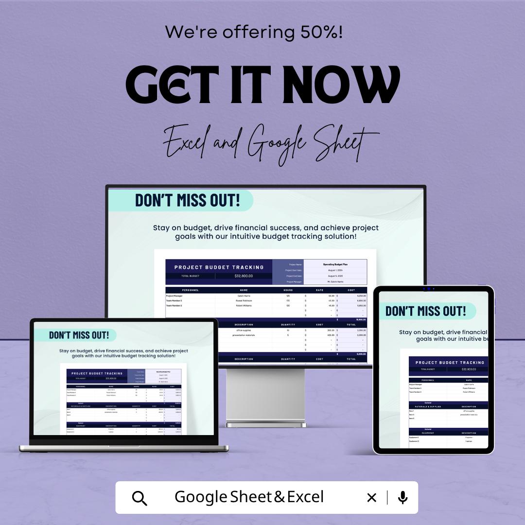 Project Budget Tracking Template | Budget Planner Spreadsheet | Expense Tracker | Project Cost Management | Excel & Google Sheets |