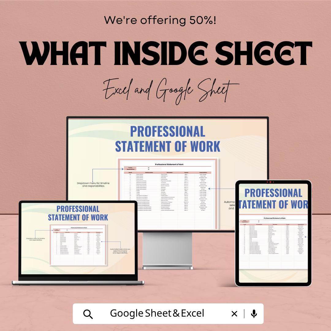 Professional Statement of Work Template | SOW Template | Scope of Work Template | Project Plan Template