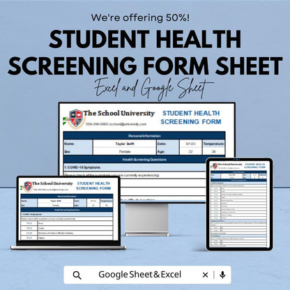 Student Health Screening Form Sheet | Google Sheets & Excel | School Health Log | Daily Symptom Tracker | Editable Health Form