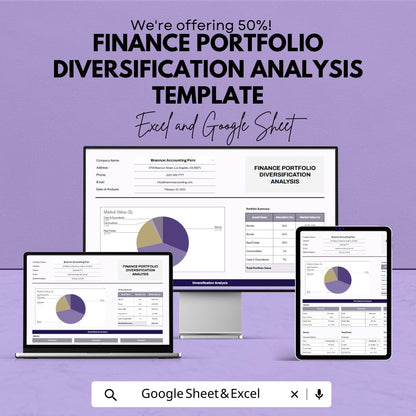 Finance Portfolio Diversification Analysis Template | Investment Allocation Tracker | Risk and Asset Allocation Tool | Excel & Google Sheets