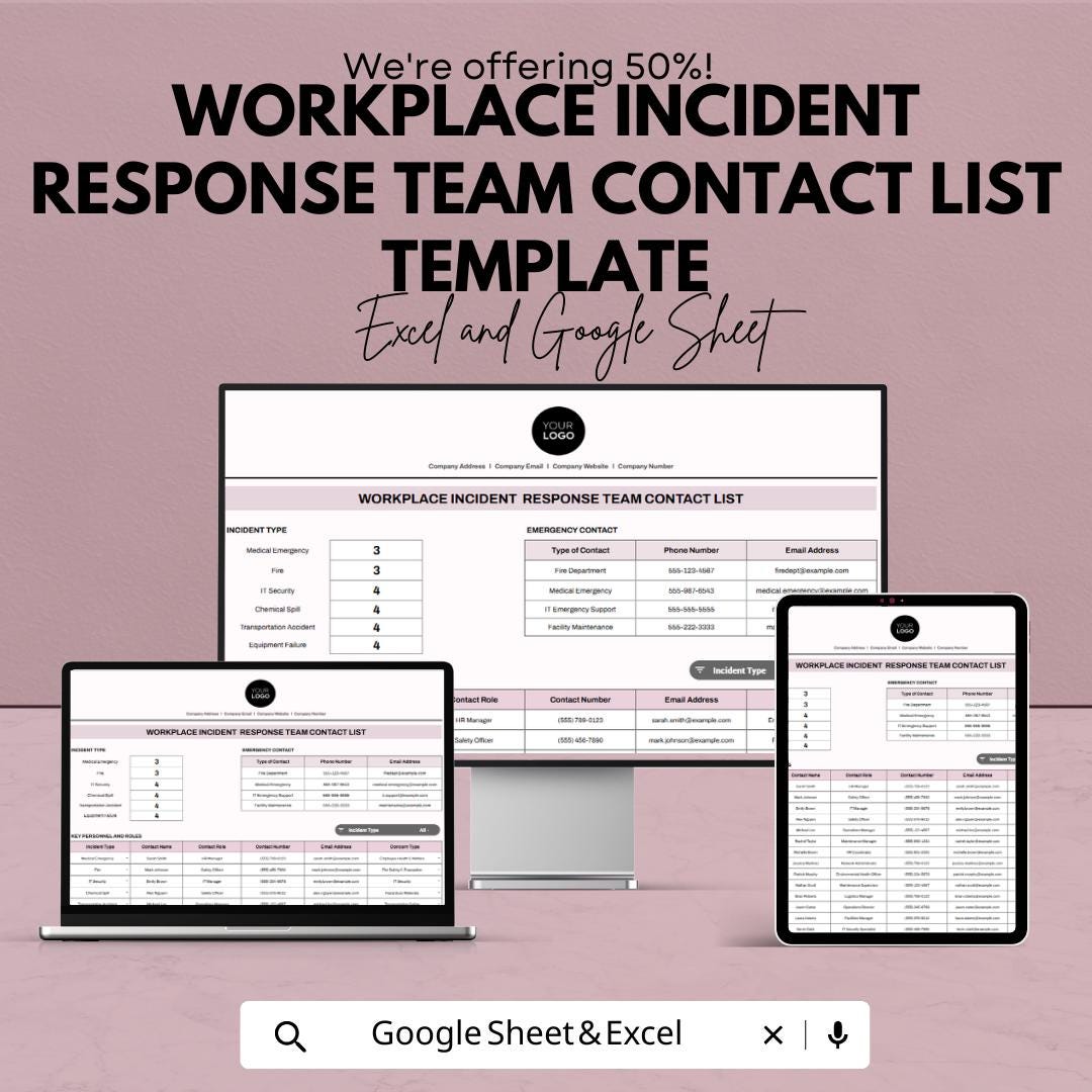 Workplace Incident Response Team Contact List Template | Emergency Contact List | Safety Response Team Directory