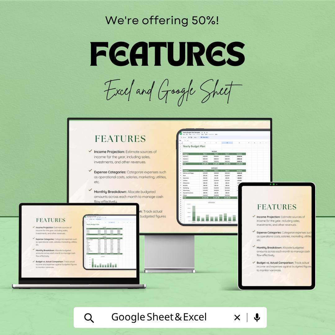 Yearly Budget Plan Template | Annual Budget Spreadsheet | Personal Finance Tracker | Excel & Google Sheets | Yearly Expense Planner