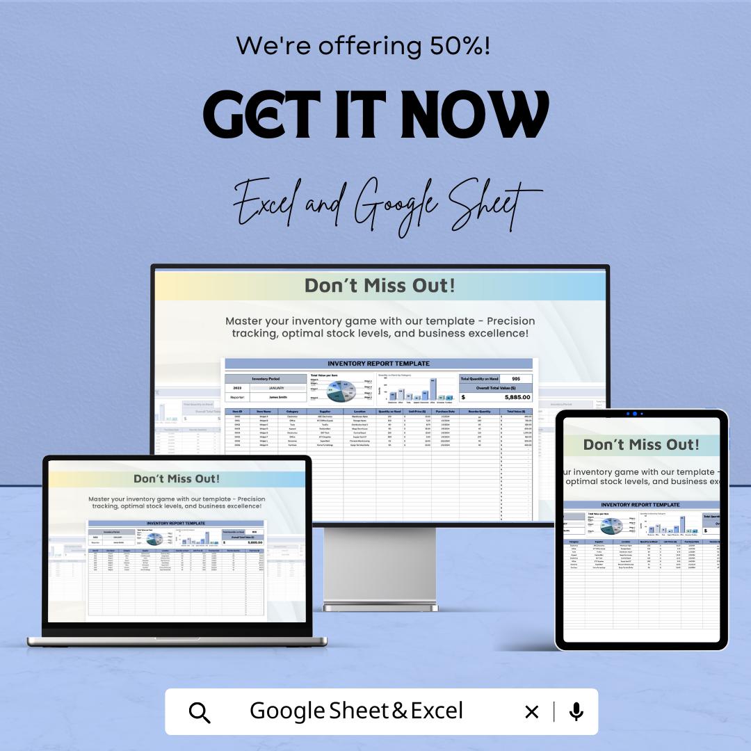 Inventory Report Sheet - Excel & Google Sheets Template for Tracking and Managing Stock