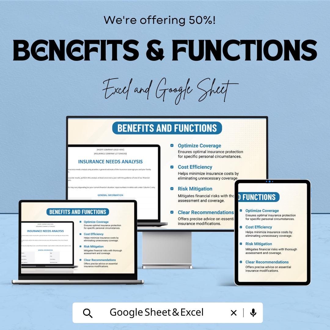 Insurance Needs Analysis Sheet - Excel & Google Sheets Template for Tailored Insurance Solutions - Comprehensive Coverage Planner
