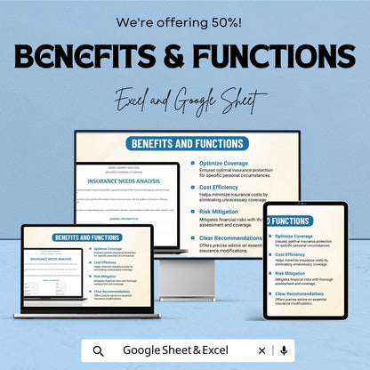 Insurance Needs Analysis Sheet - Excel & Google Sheets Template for Tailored Insurance Solutions - Comprehensive Coverage Planner
