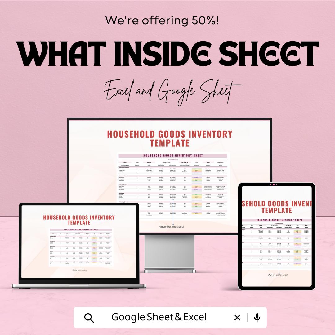 Household Goods Inventory Sheet - Track Your Belongings for Asset Protection, Disaster Preparedness, and Insurance Purposes - Google Sheet