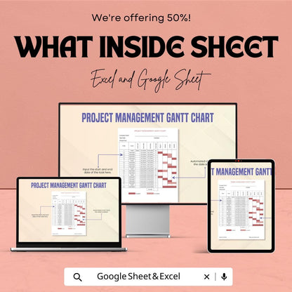 Project Management Gantt Chart Sheet | Excel & Google Sheets | Timeline Tracker | Project Planner | Task Milestone Chart | Editable Template