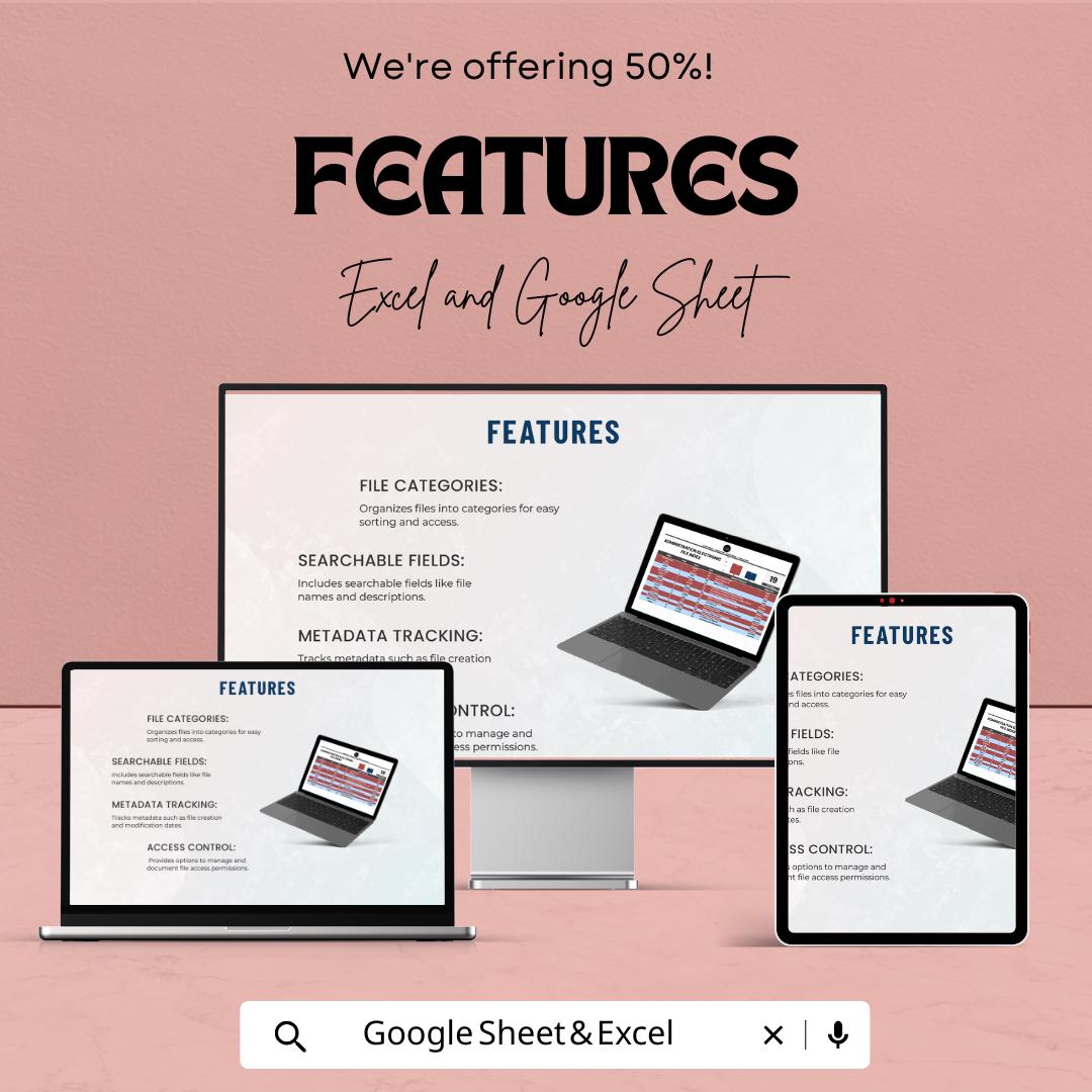 Administration Electronic File Index Template | Digital File Index for Excel & Google Sheets | Office Document Organizer