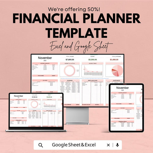 Financial Planner Template | Monthly Budget Spreadsheet | Income Expense Tracker | Personal Finance Sheet