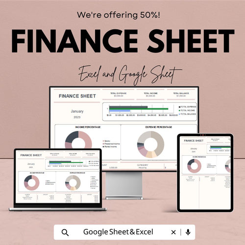 Finance Sheet | Personal and Business Budget Tracker | Excel and Google Sheet Template with Income & Expense Categories