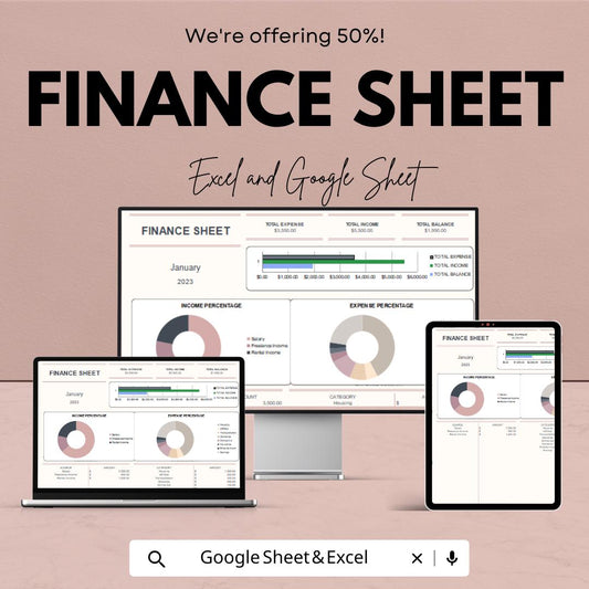 Finance Sheet | Personal and Business Budget Tracker | Excel and Google Sheet Template with Income & Expense Categories