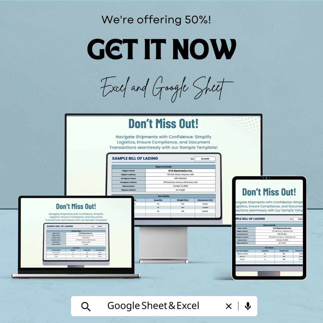 Sample Bill of Lading Sheet - Editable Excel & Google Sheets Template for Shipping and Logistics