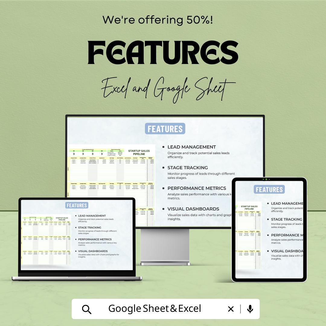 Startup Sales Pipeline Tracker Template  | CRM Spreadsheet | Lead & Deal Tracking Dashboard for Small Business