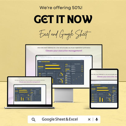 CEO Dashboard Excel and Google Sheet Template | Financial and Business Metrics Tracking | Quarterly & Annual Over