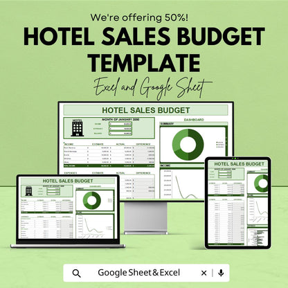 Hotel Sales Budget Template Excel & Google Sheets | Hospitality Revenue Tracker | Hotel Expense and Income Dashboard | Monthly Sales Planner