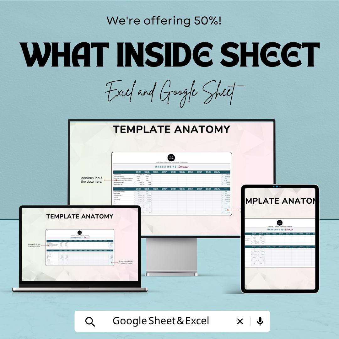 Marketing ROI Calculator Template | Marketing Budget Planner | ROI Tracker Spreadsheet | Business Analytics Tool