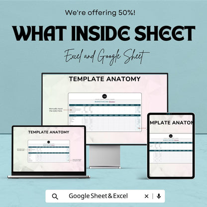 Marketing ROI Calculator Template | Marketing Budget Planner | ROI Tracker Spreadsheet | Business Analytics Tool