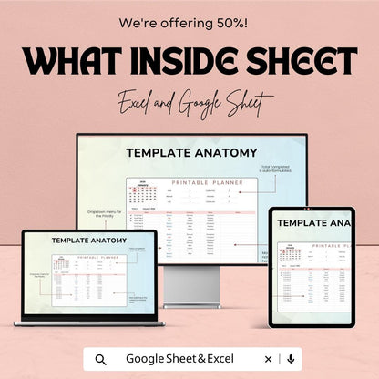 Printable Planner Sheet | Excel and Google Sheets | Task Organizer | Customizable Planner Template | Goal-Setting & Time Management