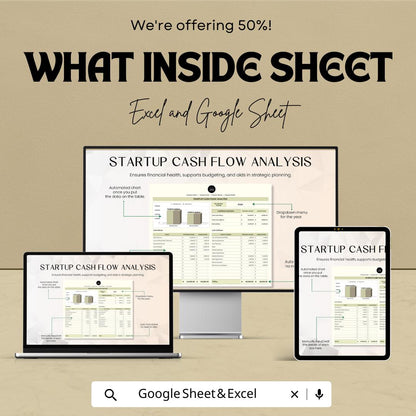 Startup Cash Flow Analysis Template | Business Budget Planner | Income & Expense Tracker | Financial Projection Dashboard