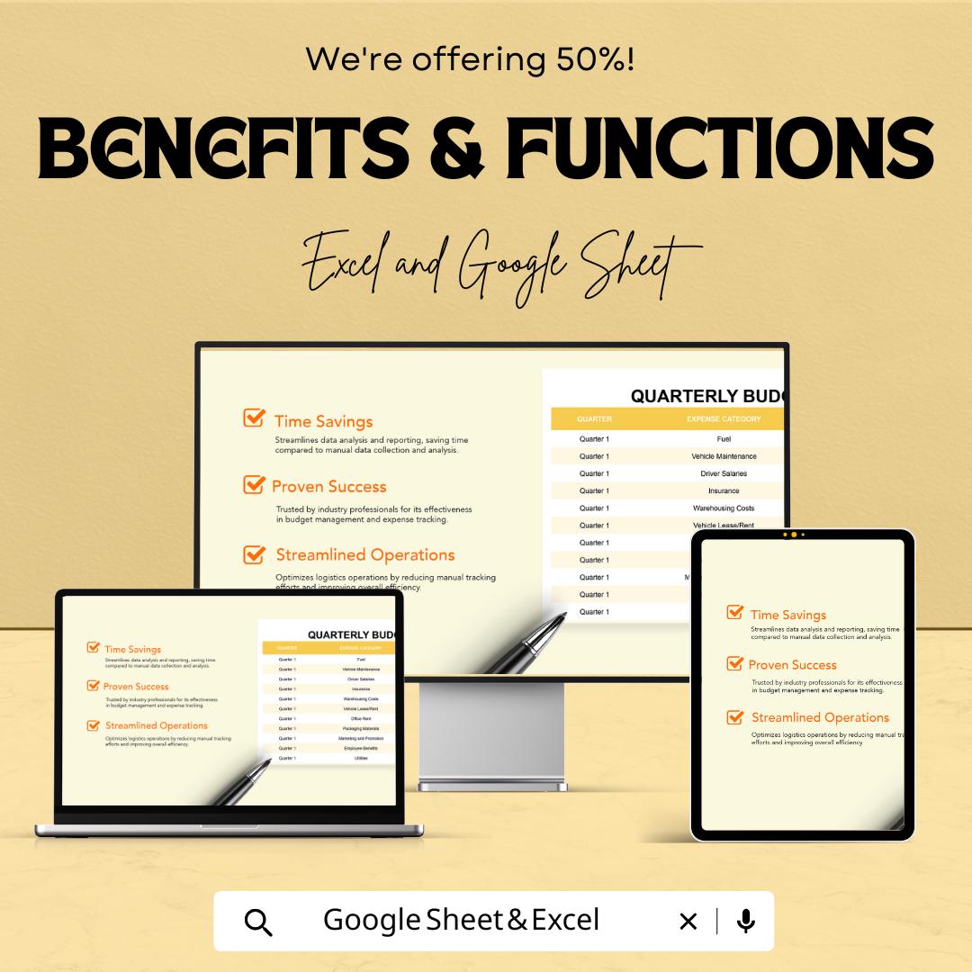 Transport and Logistics Expense Budget Tracking Sheet Template | Excel and Google Sheets | Fleet Expense Tracker | Logistics Cost Planner |