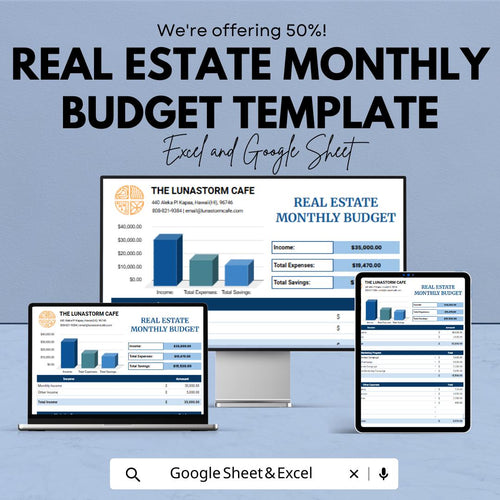 Real Estate Monthly Budget Template |  Property Budget Planner | Rental Income & Expense Tracker | Real Estate Spreadsheet