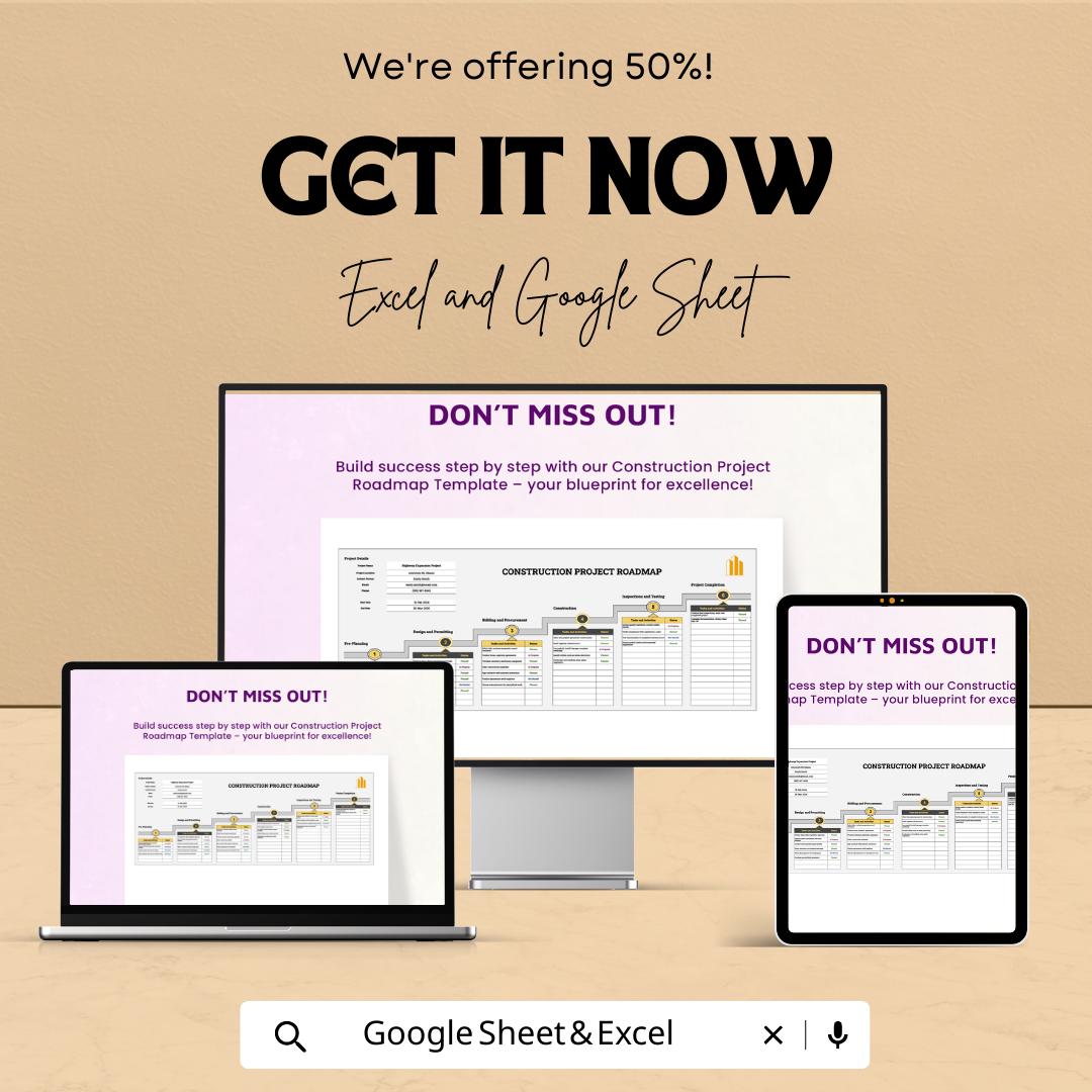 Construction Project Roadmap Template | Construction Project Management Spreadsheet | Project Timeline & Milestone Tracker