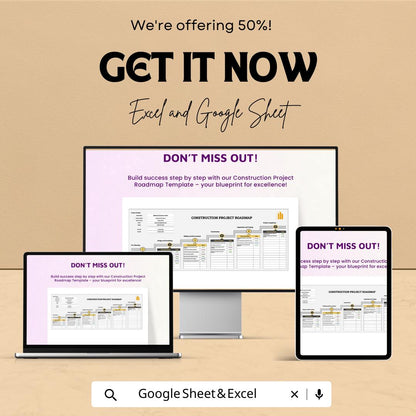 Construction Project Roadmap Template | Construction Project Management Spreadsheet | Project Timeline & Milestone Tracker