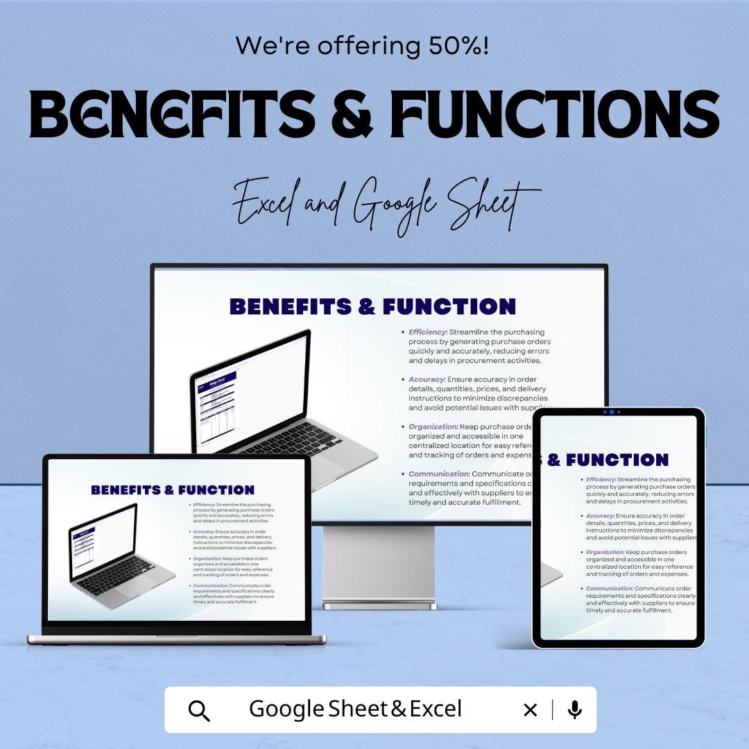 Purchase Order Sheet Template | Editable Purchase Order Form | Business Procurement Tracker | Printable Vendor Order Sheet