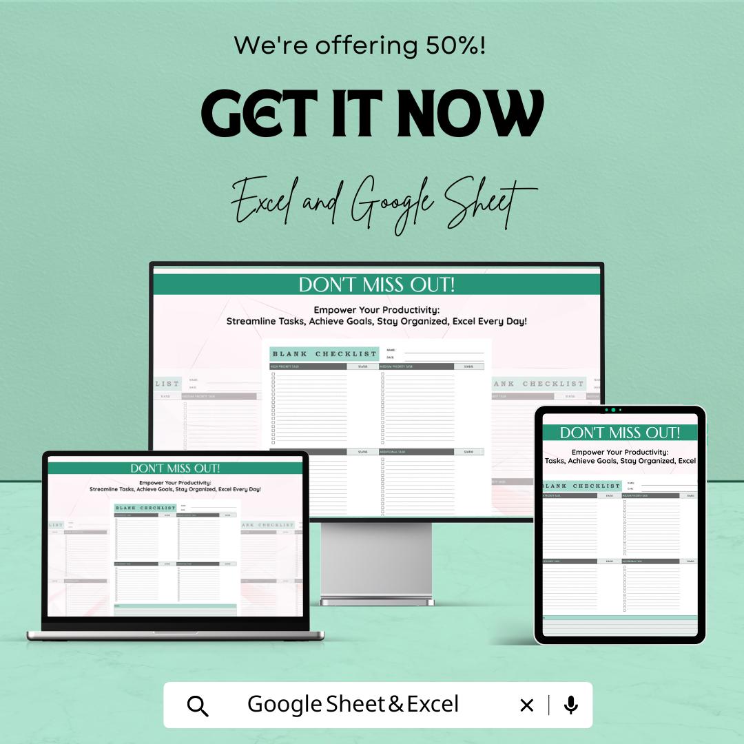 Blank Checklist Template | Editable Task Tracker | Google Sheets & Excel | Productivity Planner | To-Do List | Digital Download
