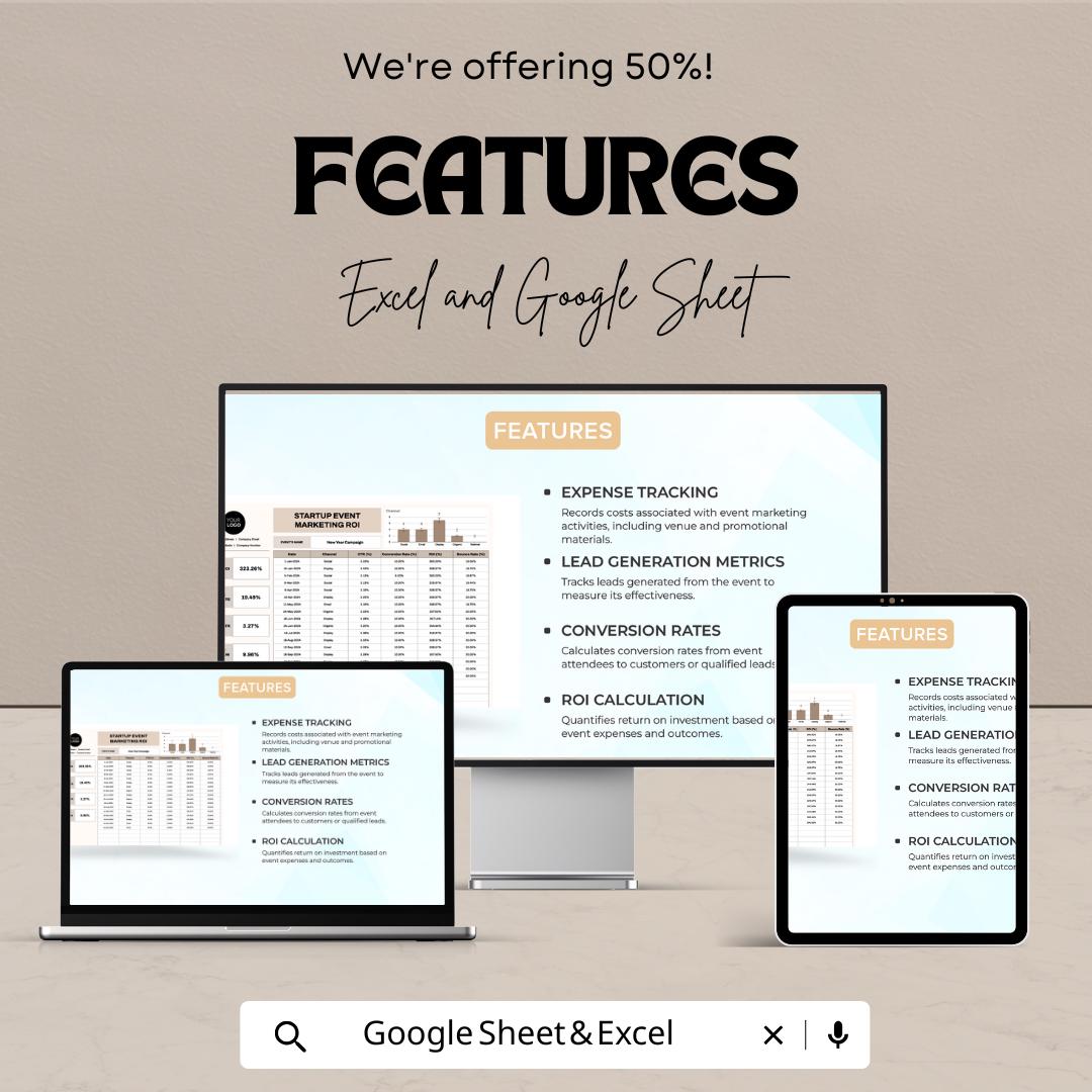 Startup Event Marketing ROI Template | Event ROI Calculator Spreadsheet | Excel & Google Sheets Marketing Tool
