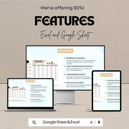 Startup Event Marketing ROI Template | Event ROI Calculator Spreadsheet | Excel & Google Sheets Marketing Tool