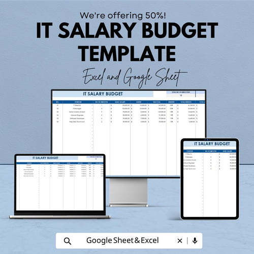 IT Salary Budget Template | Employee Salary Planner | Payroll Budget Spreadsheet | Excel and Google Sheets | Staff Salary Tracker