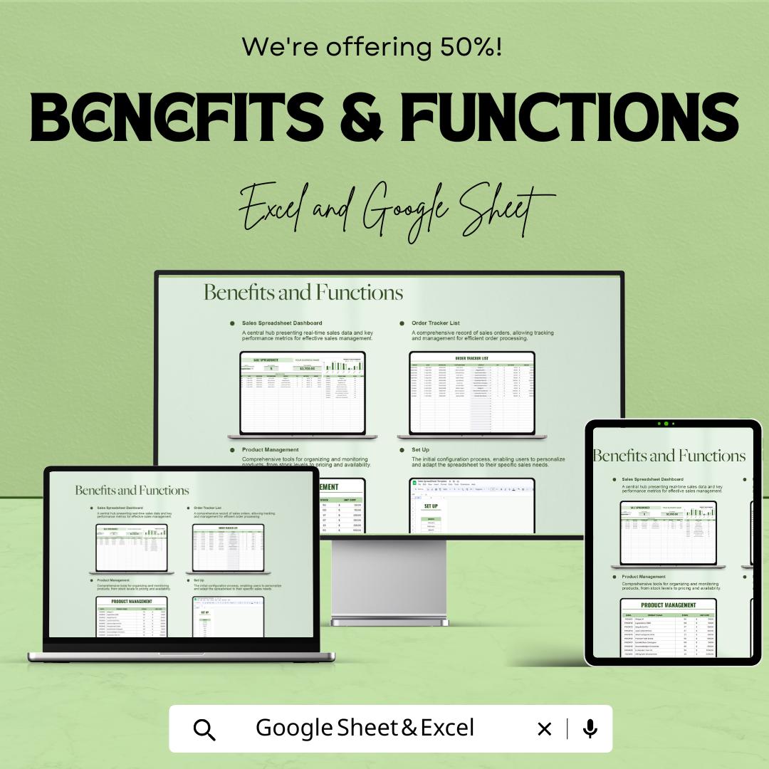 Sales Spreadsheet Template | Sales Tracker and Order Management Sheet | Excel & Google Sheets