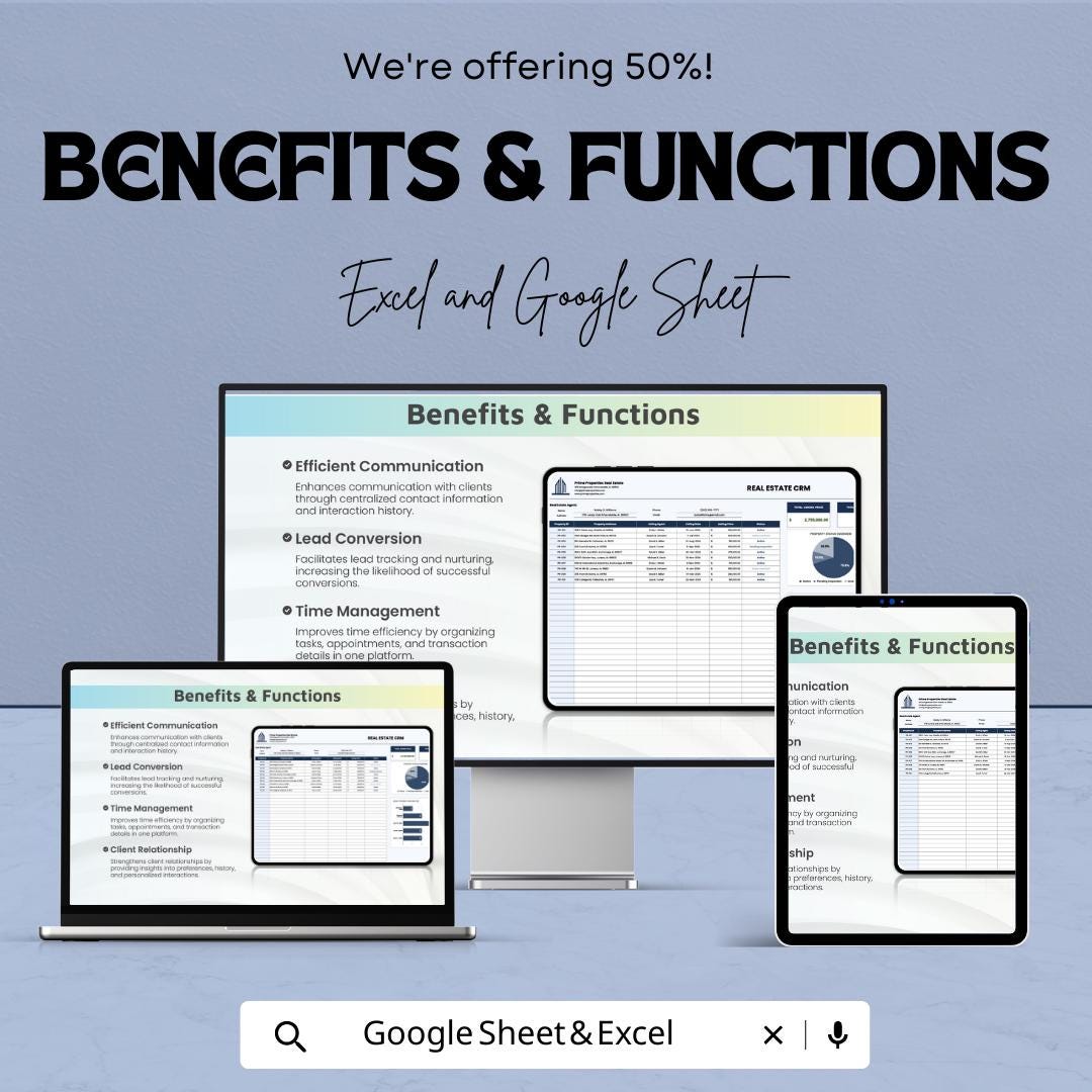 Real Estate CRM Template | Realtor Client Management | Excel & Google Sheets