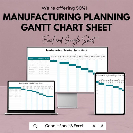 Manufacturing Planning Gantt Chart Sheet - Excel & Google Sheets Template for Production Scheduling and Task Management