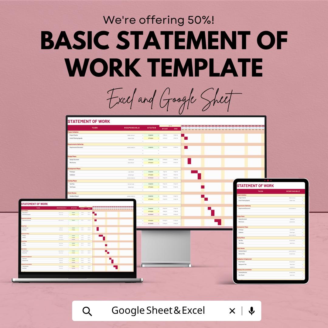 Statement of Work Template | SOW Template Excel | Project Scope & Timeline Tracker | Project Management Template