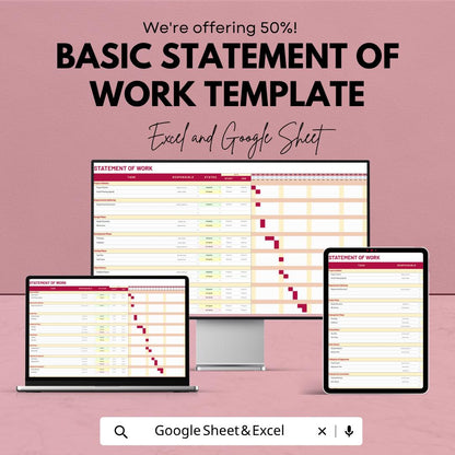 Statement of Work Template | SOW Template Excel | Project Scope & Timeline Tracker | Project Management Template