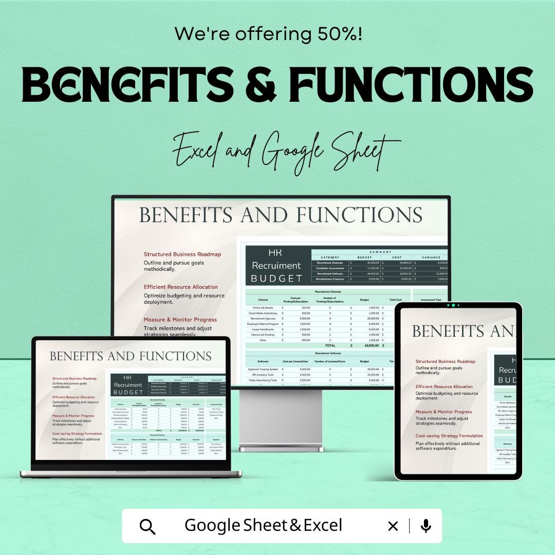 HR Recruitment Budget Sheet for Excel & Google Sheets - Track Recruitment Costs, Budget, and Expenses