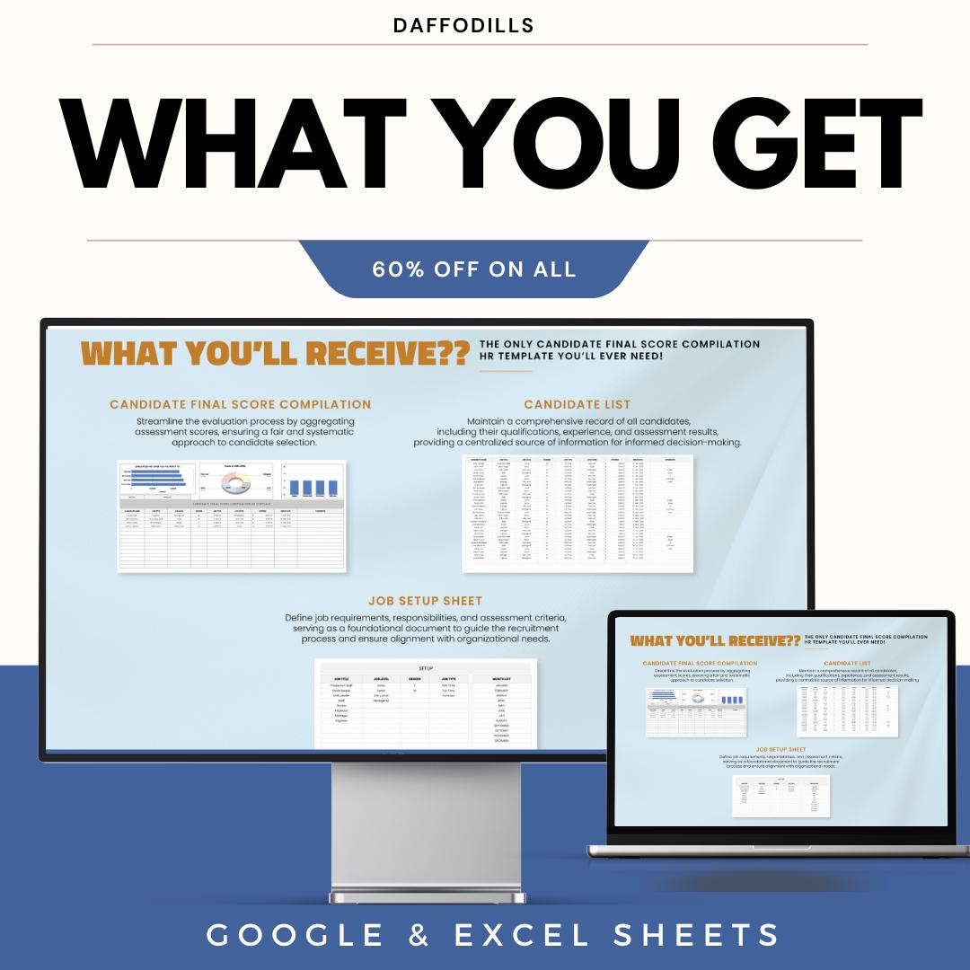 Candidate Final Score Compilation HR Template, Hiring Evaluation Sheet, HR Scoring Dashboard, Recruitment Scorecard