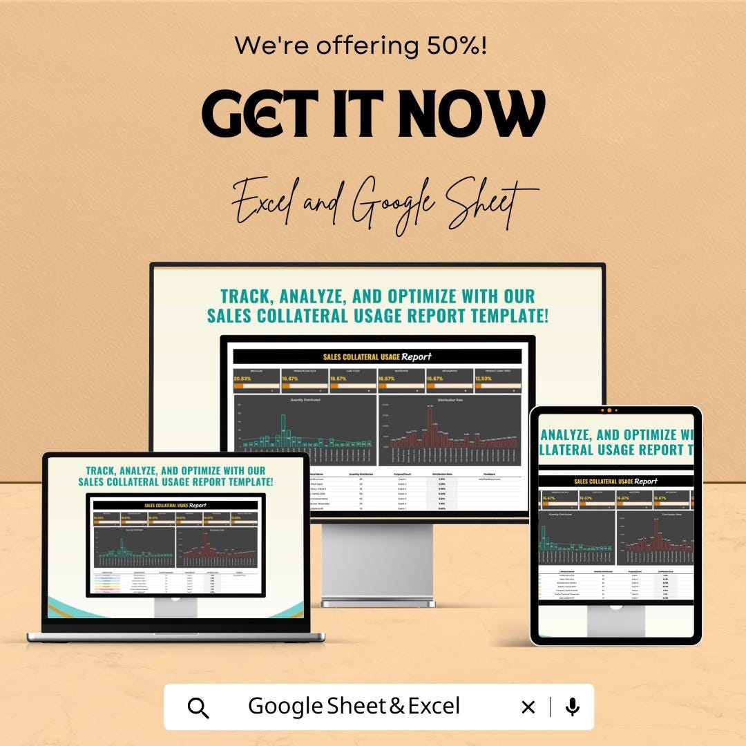 Sales Collateral Usage Report Template | Marketing Material Tracking Tool | Usage Analysis and ROI Report