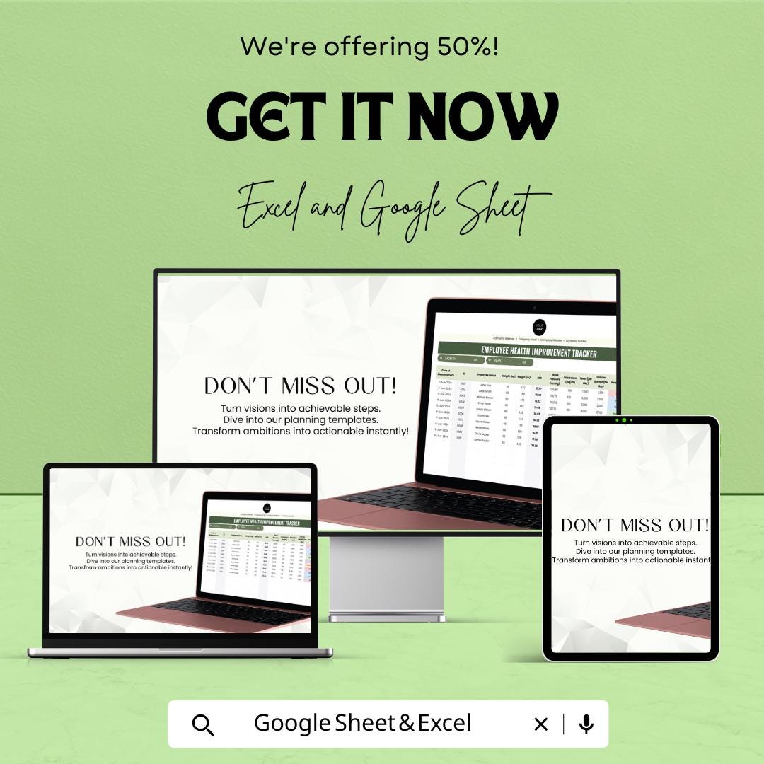 Employee Health Improvement Tracker Template | Employee Wellness Tracker Excel & Google Sheets | Workplace Health Monitoring Spreadsheet
