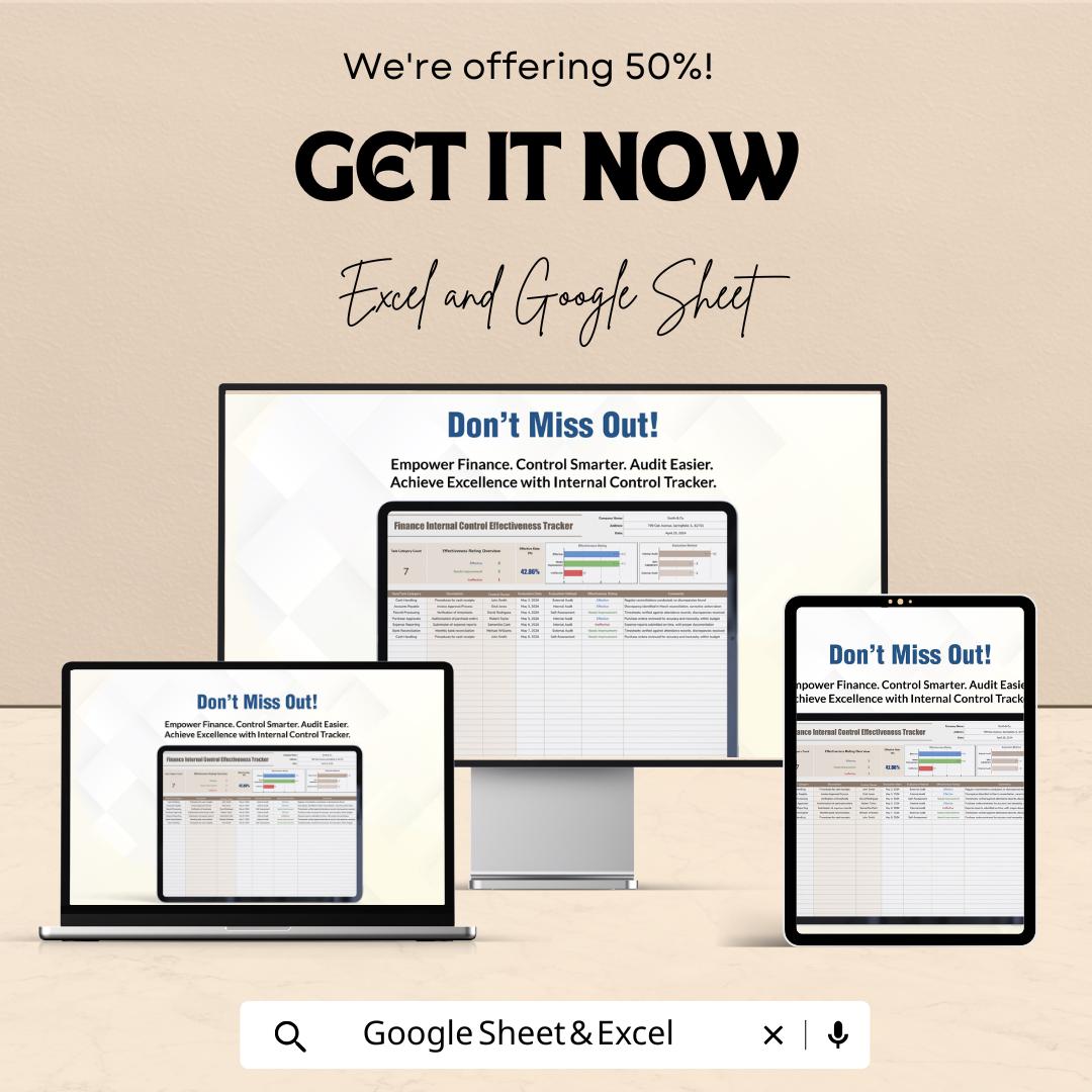 Finance Internal Control Effectiveness Tracker Sheet | Excel & Google Sheets Template | Track Control Effectiveness | Internal Audit Tool |