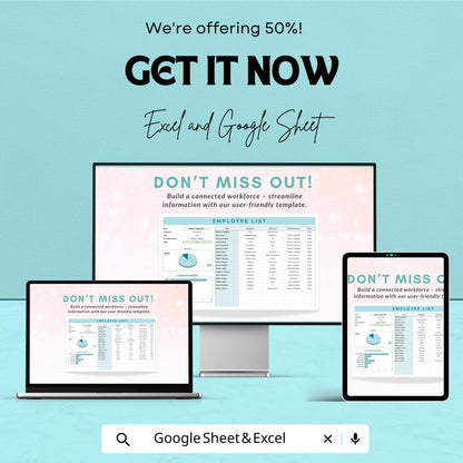 Employee List Template - Excel & Google Sheet, Employee Directory, Workforce Tracker, Customizable HR Tool