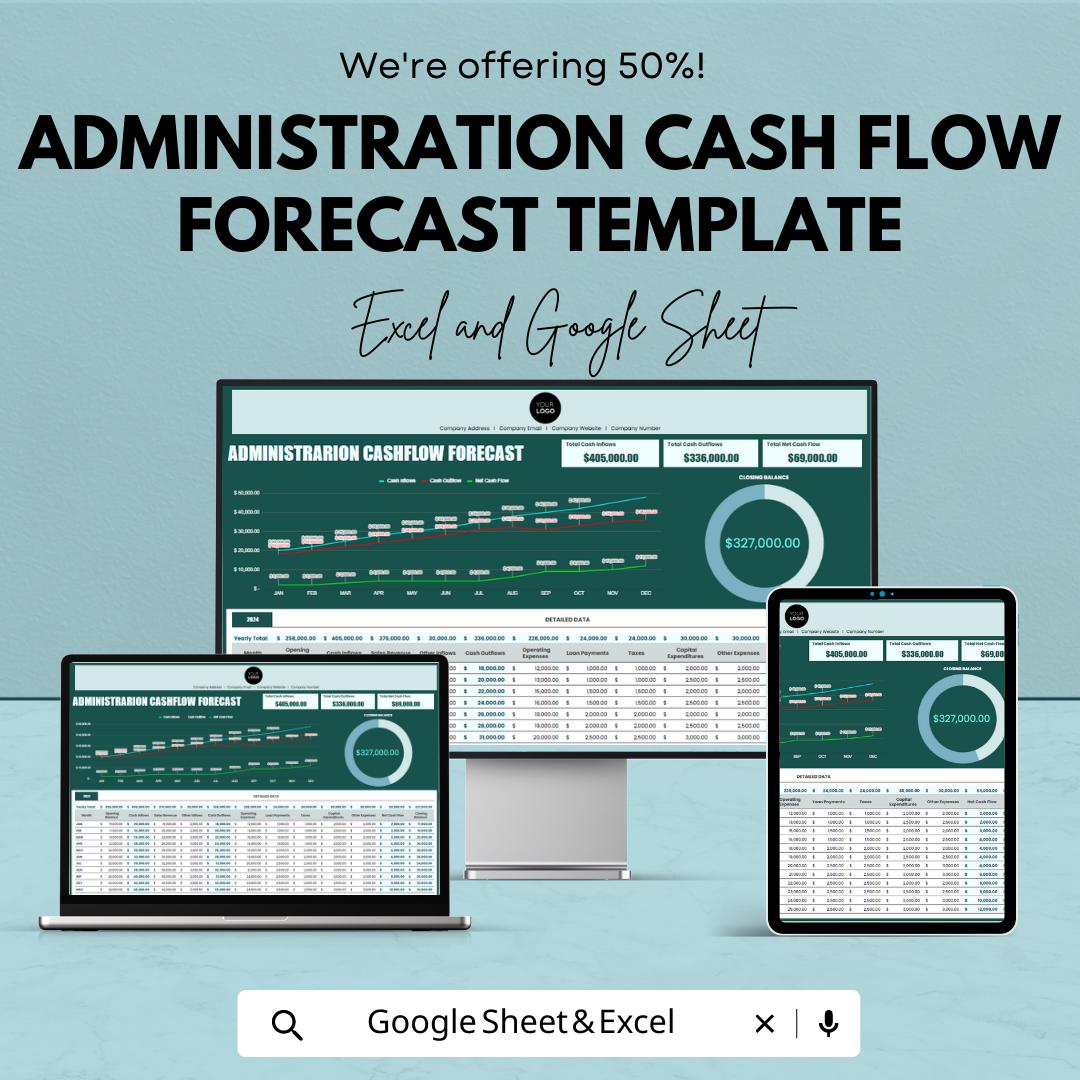 Administration Cash Flow Forecast Template | Cash Flow Projection Spreadsheet | Financial Planning | Business Forecast