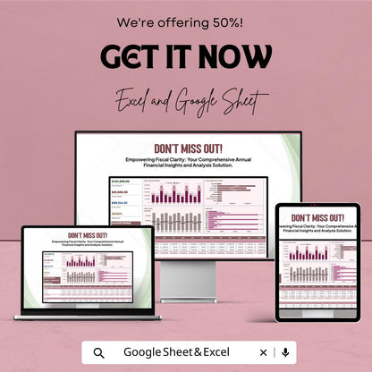 Advertising Yearly Financial Summary Sheet | Google Sheets Template | Financial Analysis | Budgeting & Forecasting Tool | Customizable